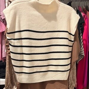 She + Sky Cream and Black Striped Turtleneck Sweater
